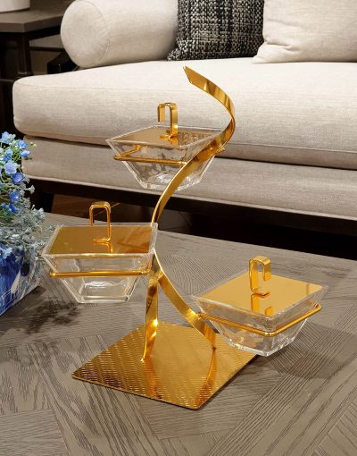ستاند تقديم ثلاث طبقات - SNL2, Three-Tier Serving Stand Serving Platters Goldenستاند تقديمات طاولة و مائدة علاق مذهب