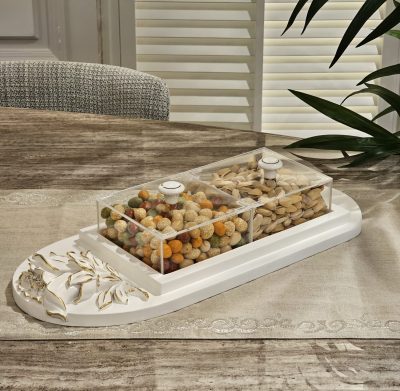 ستاند و صحون تقديم NU-2-WT لتقديم المكسرات و الشوكلا أو الحلويات مجففة Nuts Serving Stands & Plates
