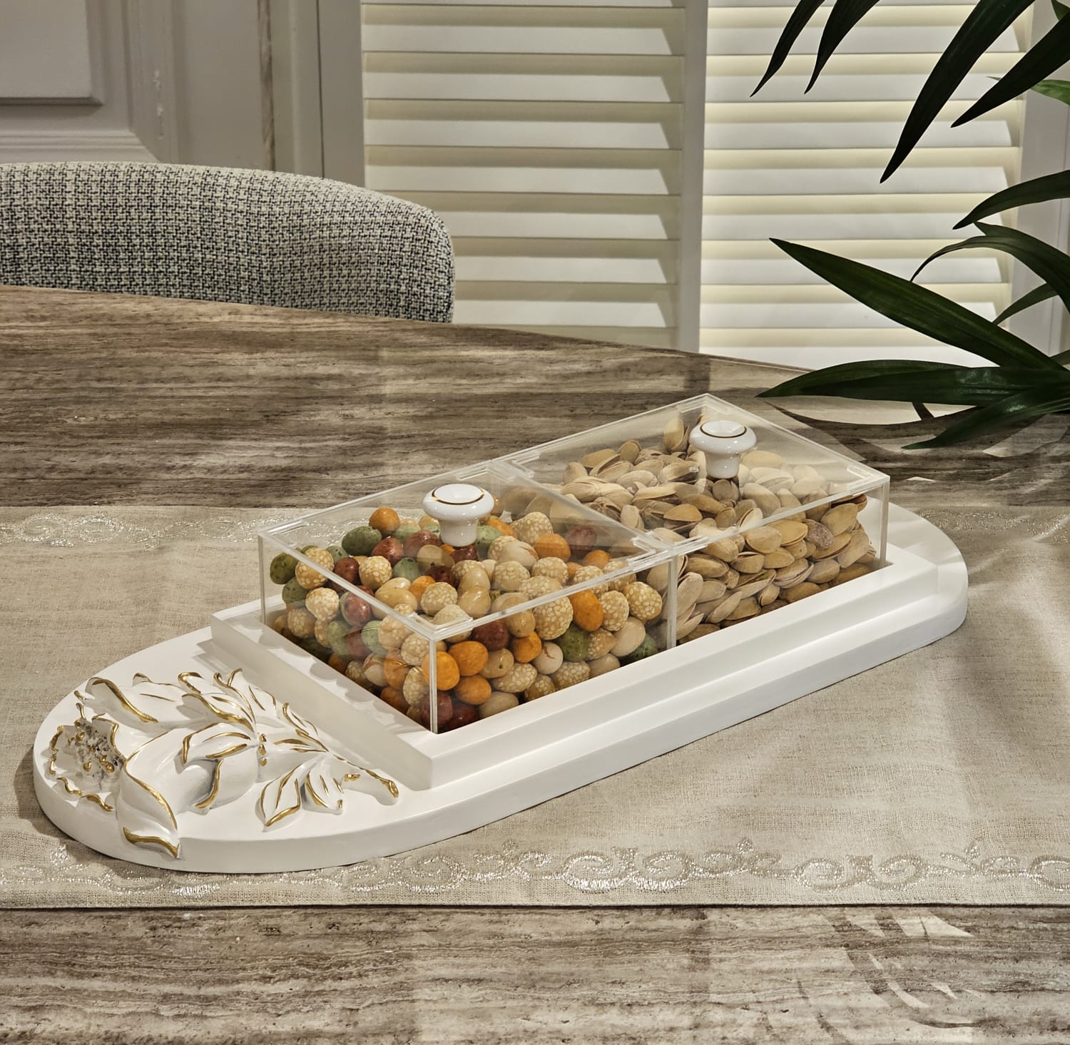 ستاند و صحون تقديم NU-2-WT لتقديم المكسرات و الشوكلا أو الحلويات مجففة Nuts Serving Stands & Plates