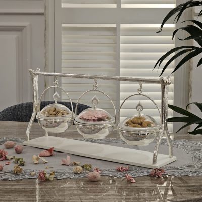 صحون تقديم مكسرات و حلى, صحون مكسرات SL-14-3S صحون التقديم الثنائية، الثلاثية والرباعية،ستاندات الأنيقة للطاولة, مثالية لتقديم المكسرات والحلوى و الشوكلا